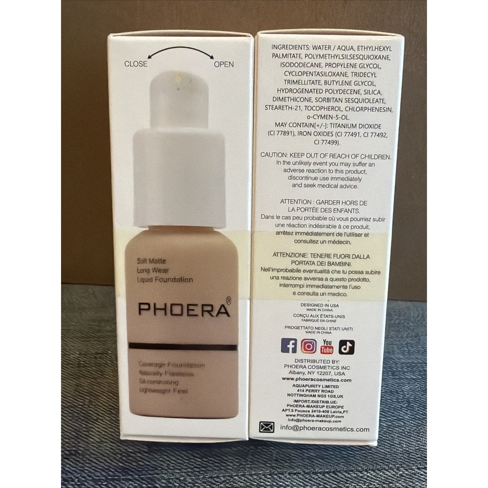 2 Pack PHOERA Foundation,Full Coverage Foundation 102 Nude NIB